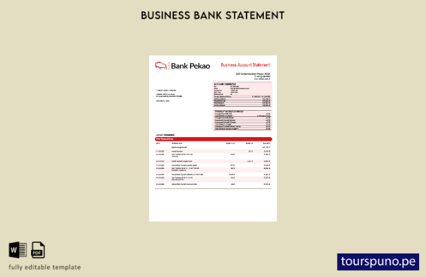 listo para imprimir Bank Pekao S. Una plantilla de declaración de empresa en Wor